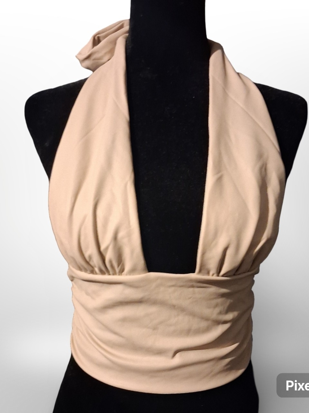 Sleeveless Halter Crop Top in Nude